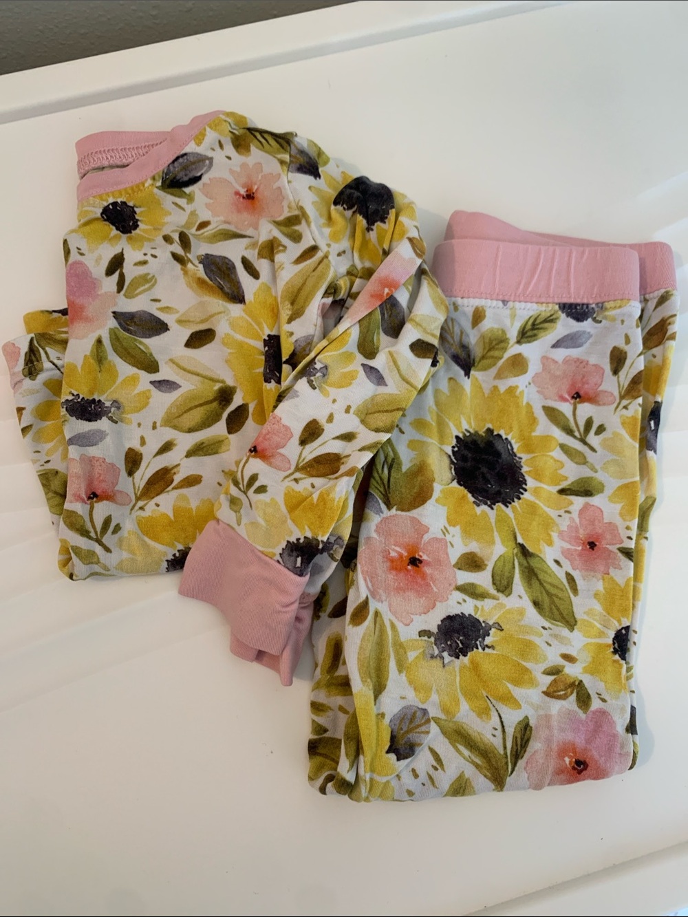 Little Sleepies Yellow Sunflower & Pink Trim Pajama Set